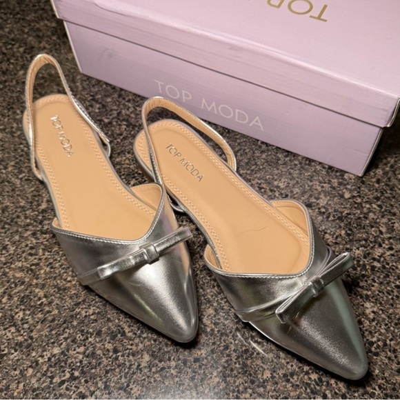 Silver Top Moda Women's Slingback Flats - 7 - Picture 1 of 6